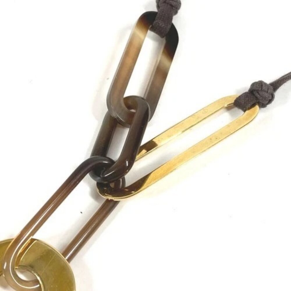 HERMES logo water buffalo Necklace Buffalo horn Brown/Gold - Picture 6 of 13